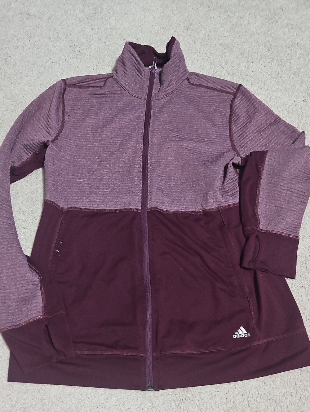Adidas Women’s Two-Tone Maroon Full-Zip Sweater